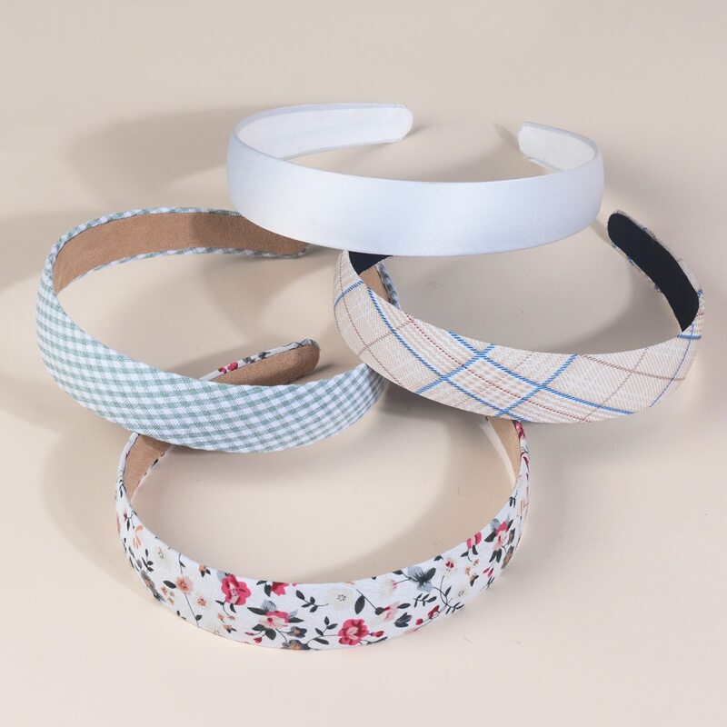 

4pcs Plaid Wide Headband, Multicolor