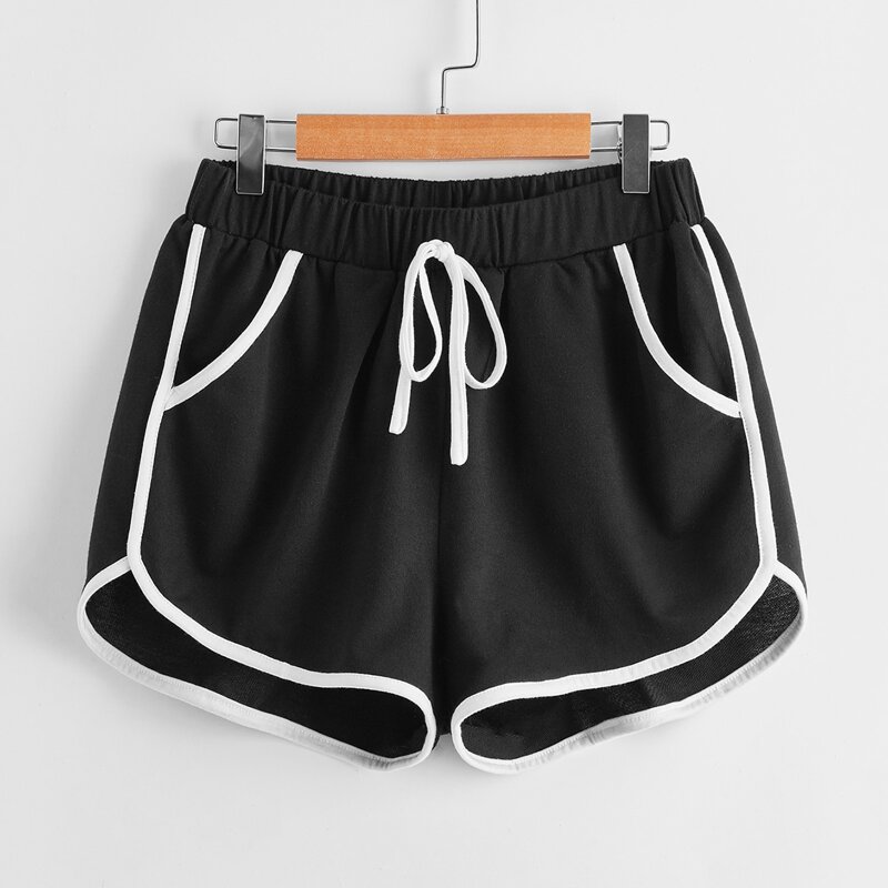 

Contrast Binding Dolphin Shorts, Black