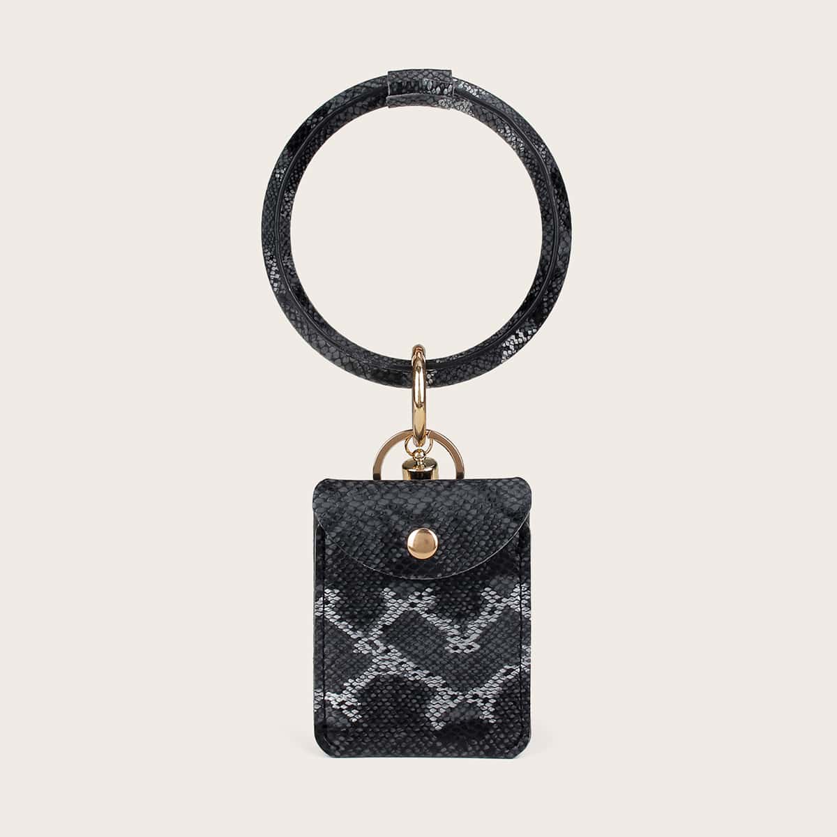 

Tassel Decor Snakeskin Coin Purse Bag Charm, Black