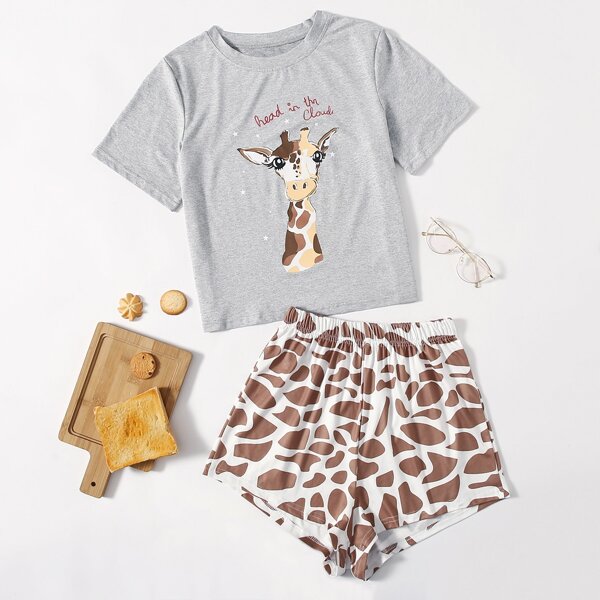 

Cartoon And Letter Graphic Pajama Set, Multicolor