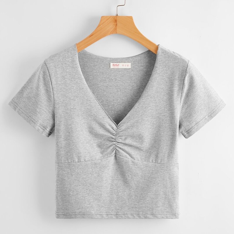 

Solid Ruched Tee, Light grey