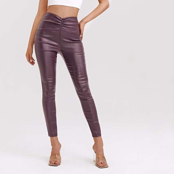 

High Stretch Ruched Front Cropped Jeans, Mauve purple
