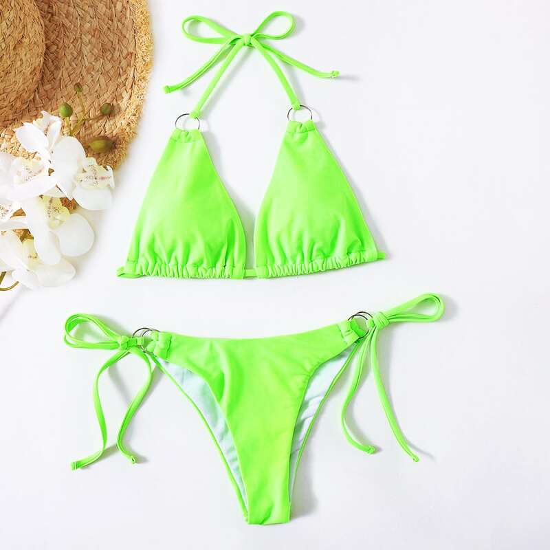 

Neon Lime Tie Side Bikini Swimsuit, Green neon