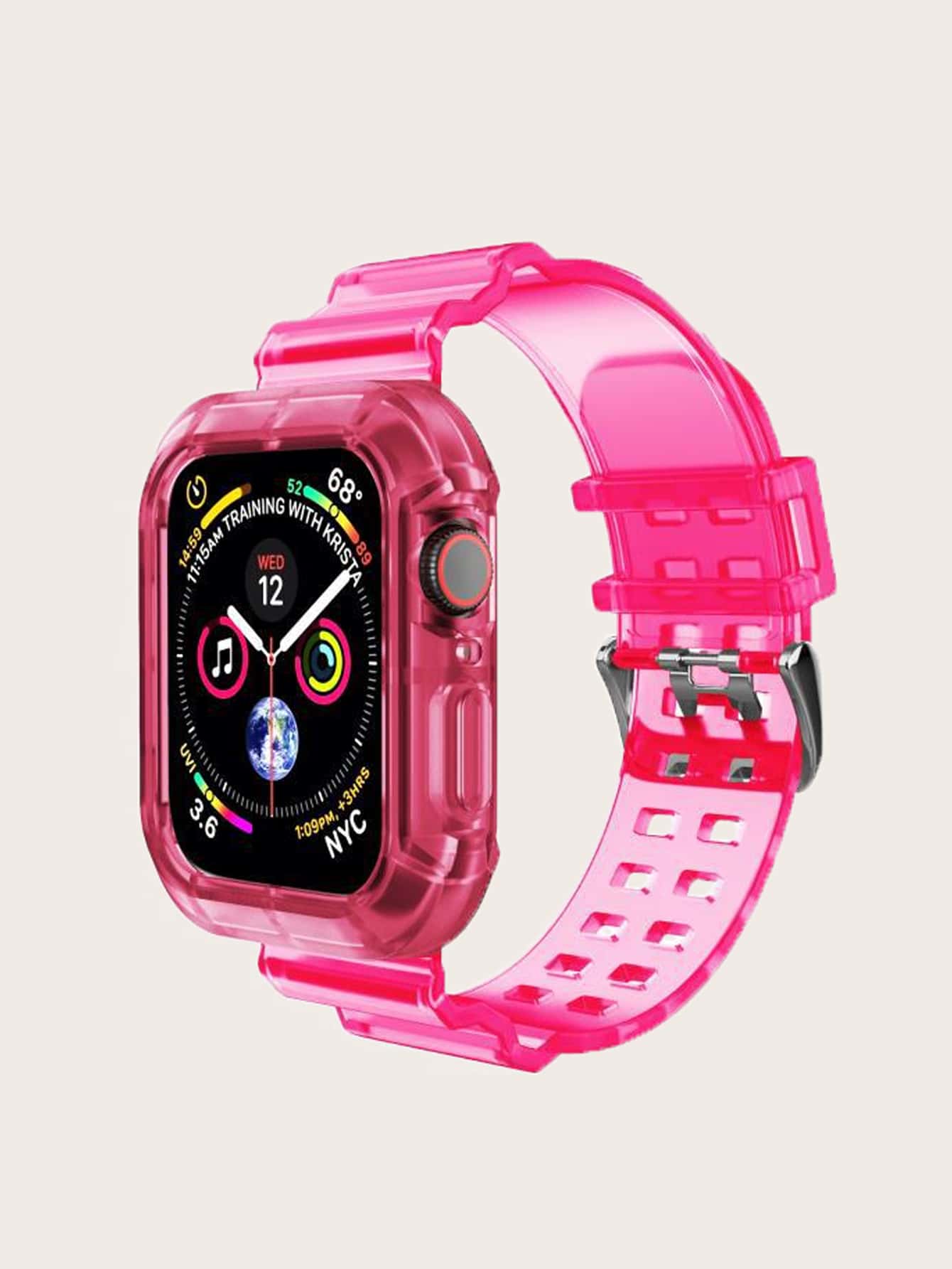 2 In 1 Silicone Clear Watchband Compatible With Apple Watch & Watch Case - Hot Pink - View 1