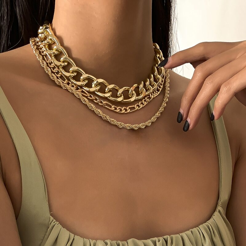 

3pcs Chunky Chain Choker Necklace, Gold