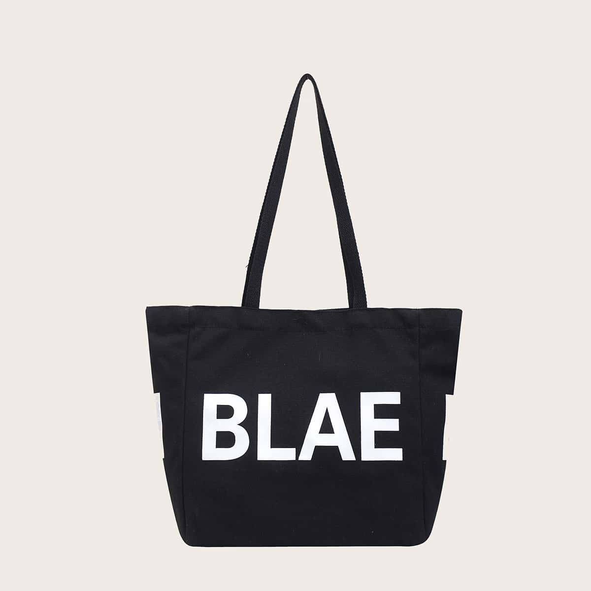 

Letter Graphic Tote Bag, Black