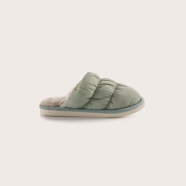 

Stitch Detail Faux Fur Lined Slippers, Green