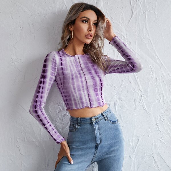 

Tie Dye Seam Front Crop Top, Purple