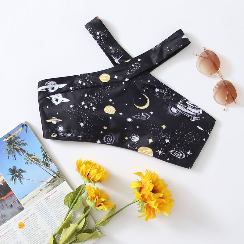 

Galaxy Print Bikini Top, Black