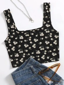 SHEIN EZwear Cottagecore Crop Tank Top Hoa Lộn xộn - Nhiều màu - Xem 1