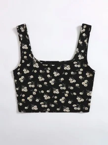 SHEIN EZwear Cottagecore Crop Tank Top Hoa Lộn xộn - Nhiều màu - Xem 2