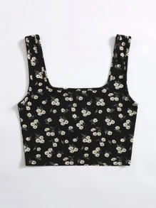 SHEIN EZwear Cottagecore Crop Tank Top Hoa Lộn xộn - Nhiều màu - Xem 3