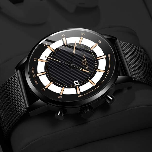 

Men Two Tone Pointer Mesh Strap Quartz Watch
