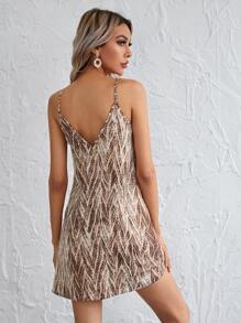 SHEIN LUNE Double V-Neck All Over Print Dress - Multicolor - View 2