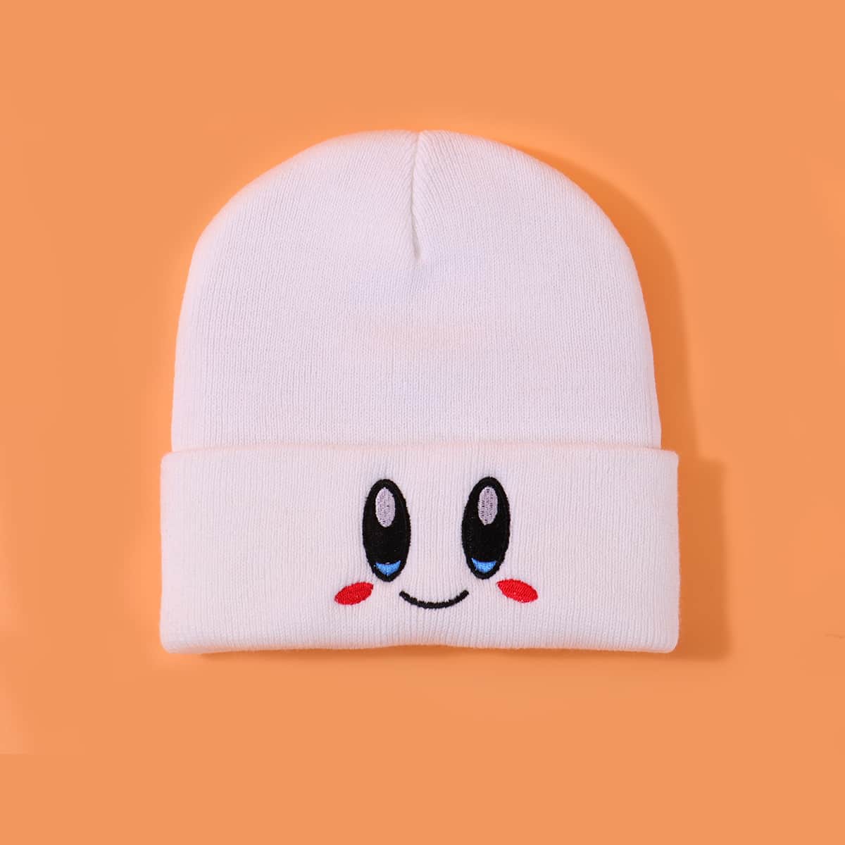

Cartoon Embroidery Beanie, White