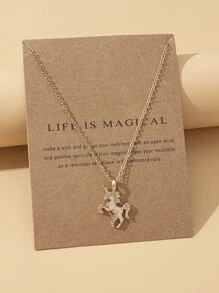 小女童獨角獸吊墜項鍊 - 金黃色 - 查看 1