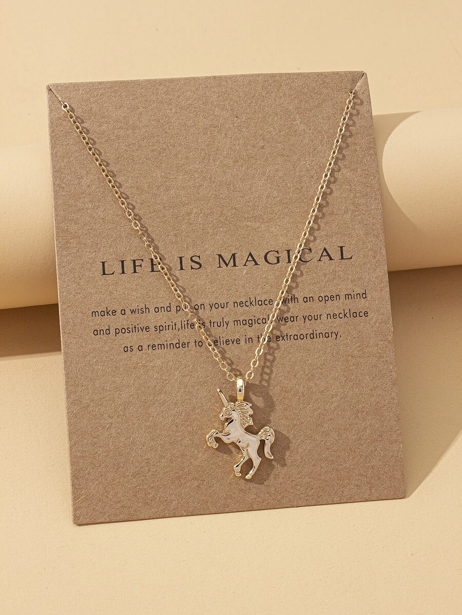 小女童獨角獸吊墜項鍊 - 金黃色 - 查看 1