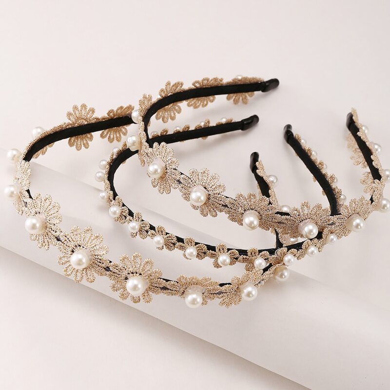 

3pcs Faux Pearl & Floral Design Hair Hoop, White