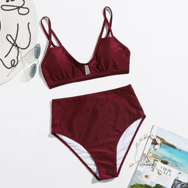 

Cut-out High Waist Bikini Swimsuit, Burgundy