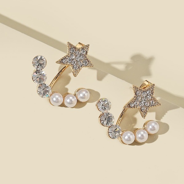 

Faux Pearl & Rhinestone Star Decor Earrings, Gold