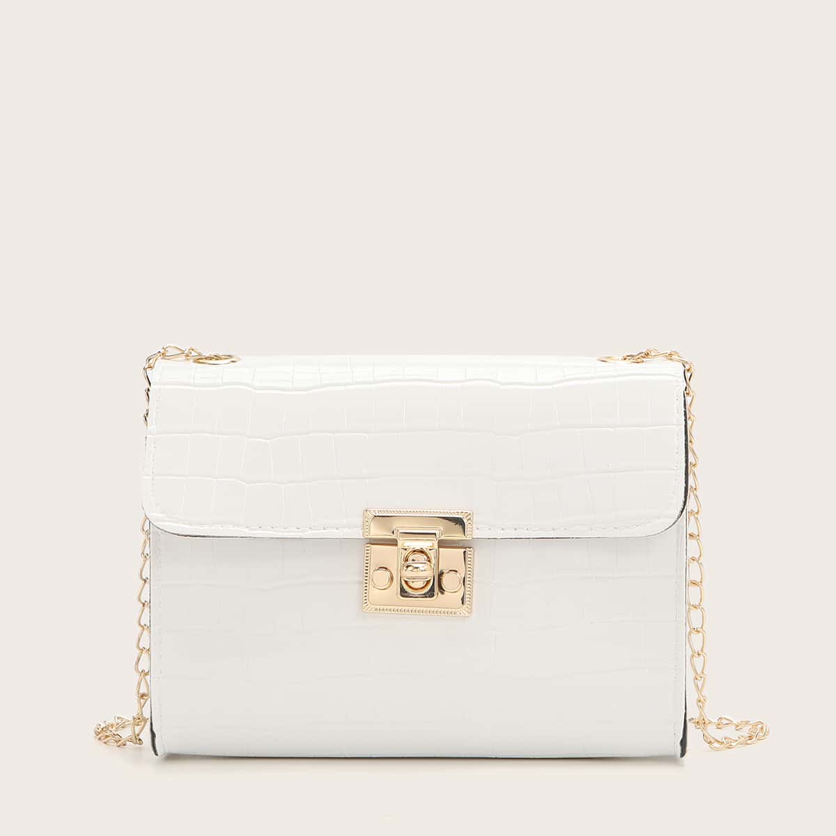 

Croc Effect Chain Bag, White