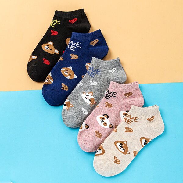 

5pairs Letter Graphic Socks, Multicolor