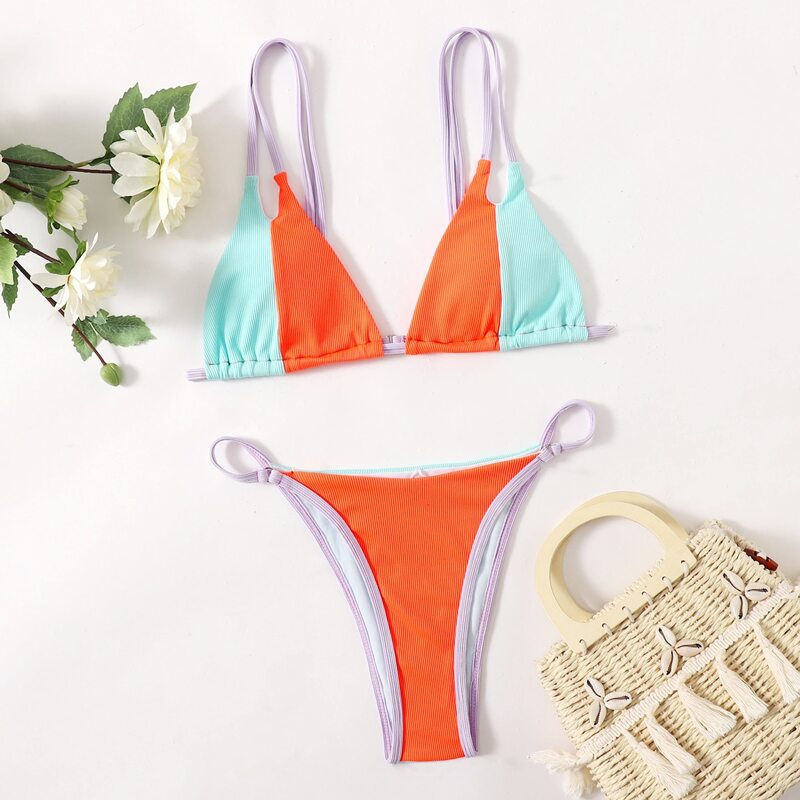 

Colorblock Triangle Bikini Swimsuit, Multicolor