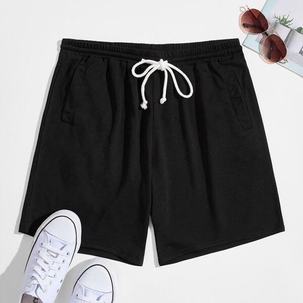 

Men Drawstring Waist Shorts, Black