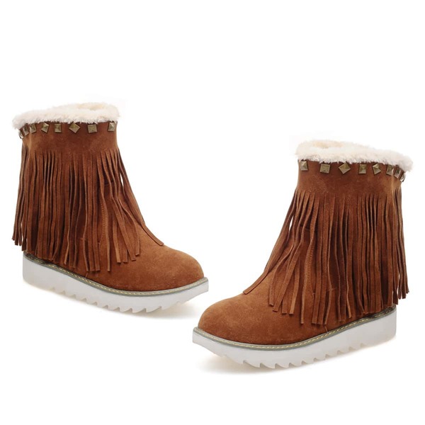 

Studded Decor Fringe Design Snow Boots, Brown