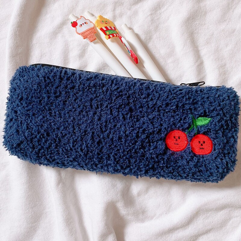 

Cherry Embroidery Pencil Bag, Blue
