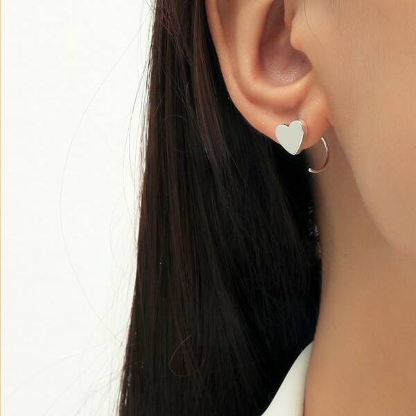 

Heart Design Earrings, Silver