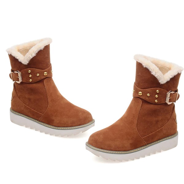 

Buckle Decor Faux Fur Lined Boots, Brown