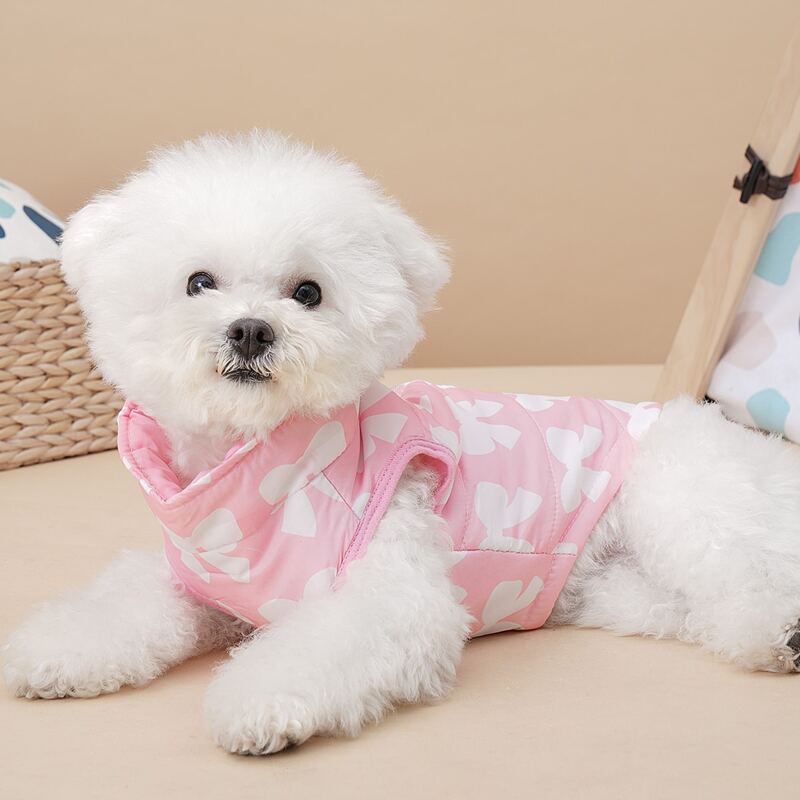 

Bow Pattern Zipper Pet Jacket, Baby pink