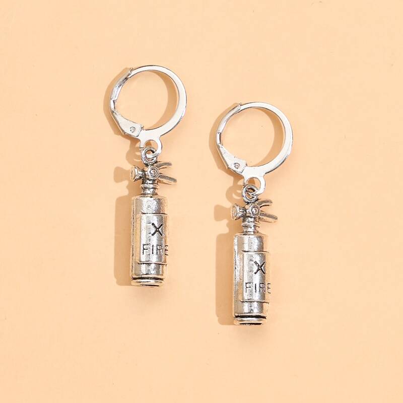 

Fire Extinguisher Drop Earrings, Antique silver
