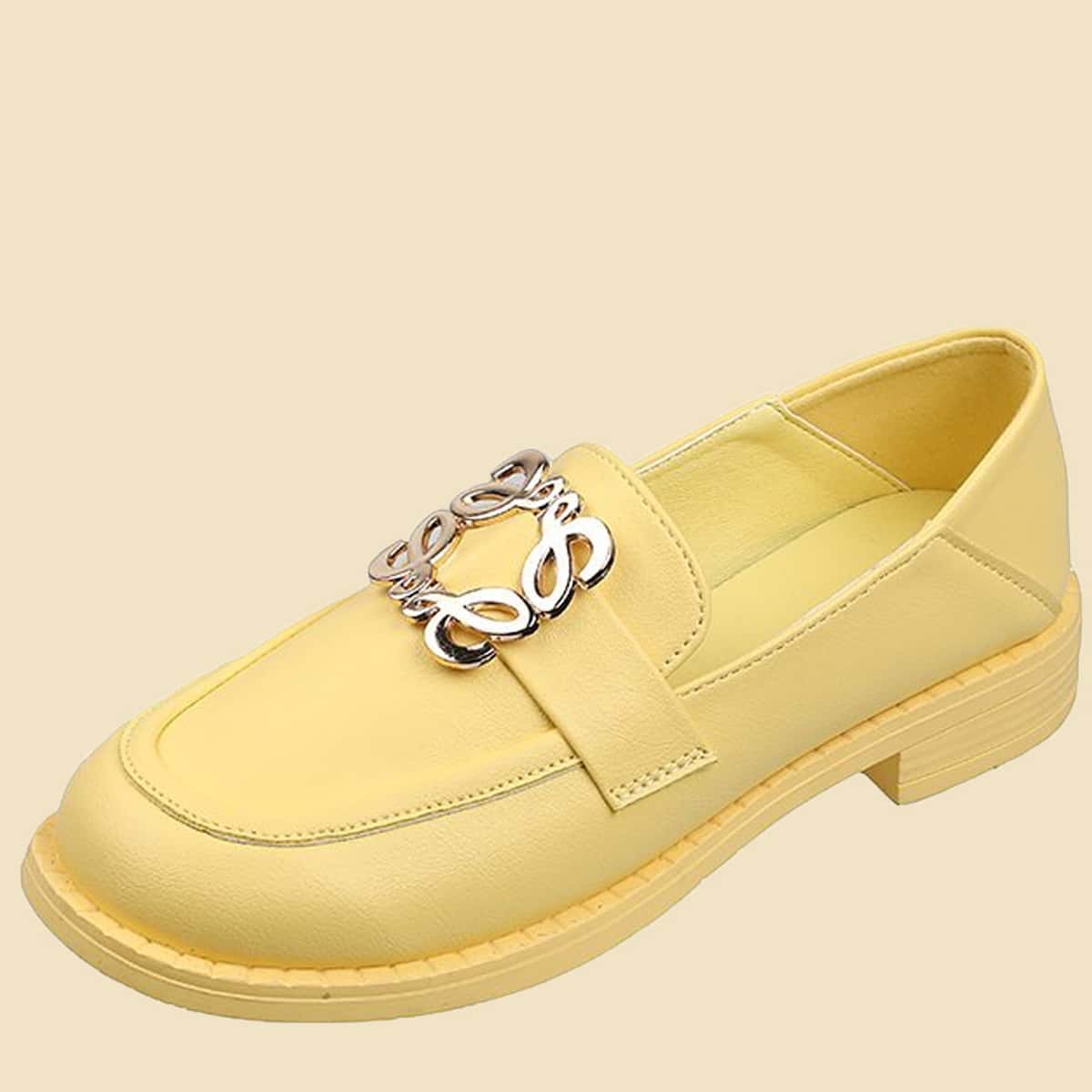 

Buckle Decor Flat Loafers, Yellow