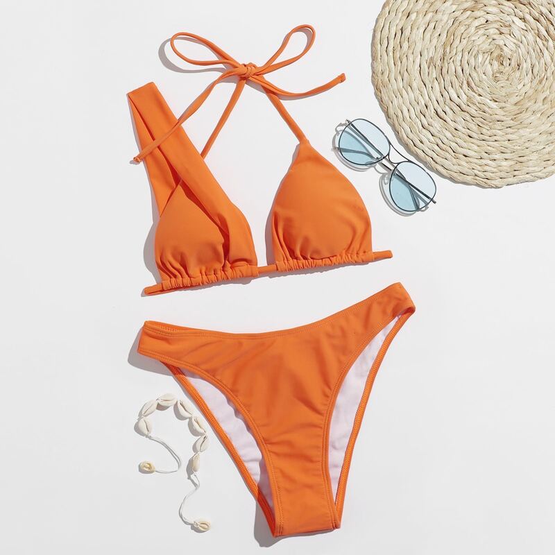 

Solid Triangle Bikini Swimsuit, Orange