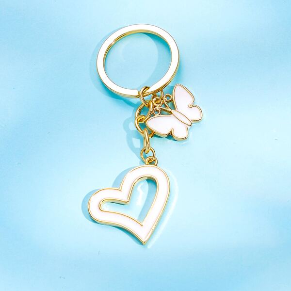 

Heart Charm Keychain, White