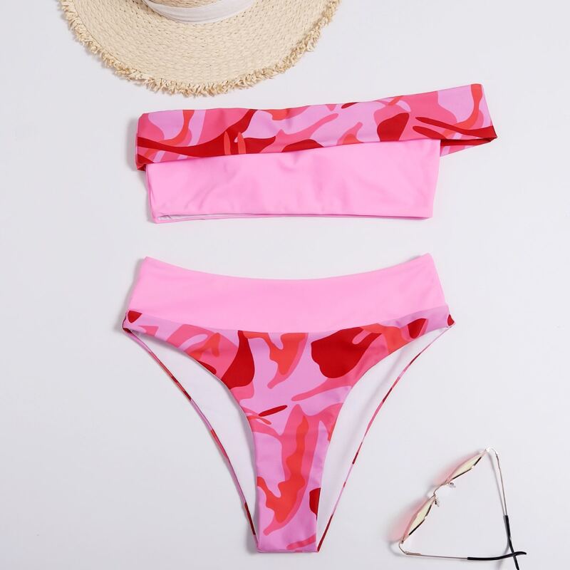 

Colorblock Allover Print High Cut Bikini Swimsuit, Multicolor