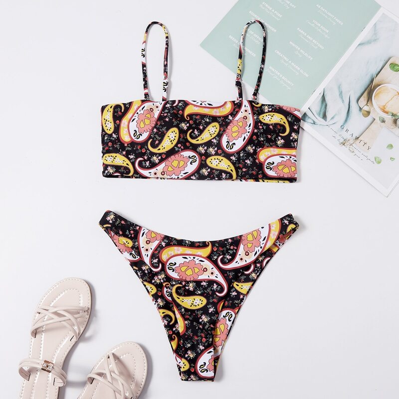 

Paisley Ditsy Floral High Cut Bikini Swimsuit, Multicolor