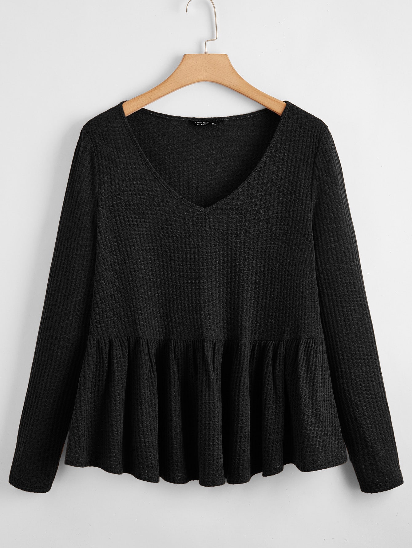 Plus V-neck Waffle Knit Smock Tee thumbnail