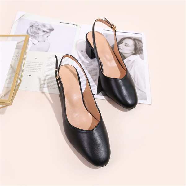 

Chunky Heeled Slingback Pumps, Black