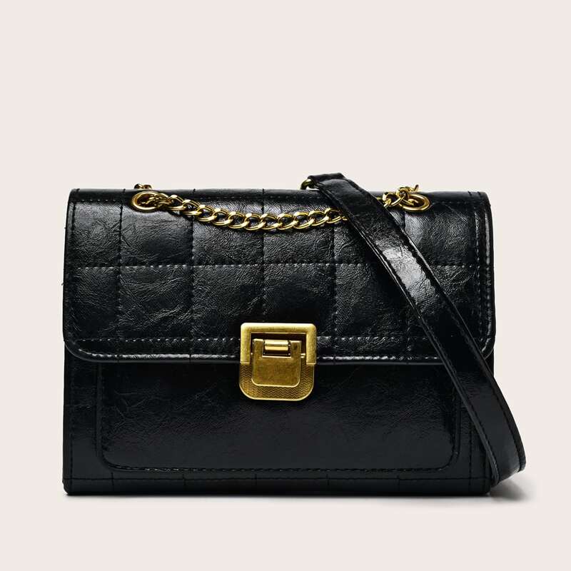 

Top Stitch Quilted Bag, Black