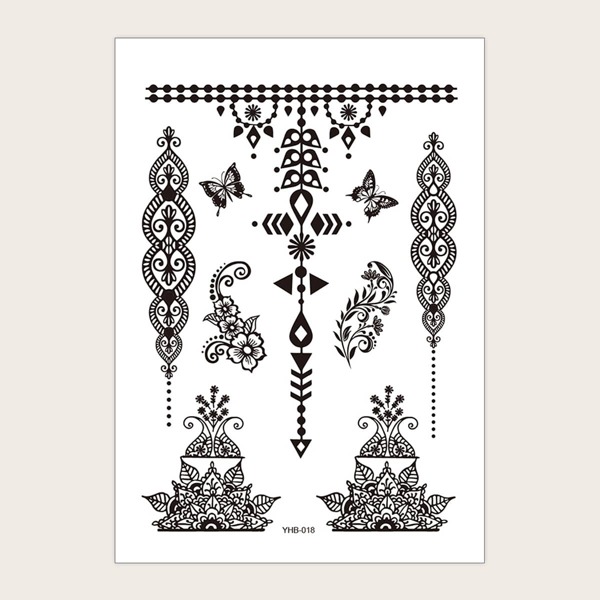

1sheet Butterfly & Flower Pattern Tattoo Sticker, Black