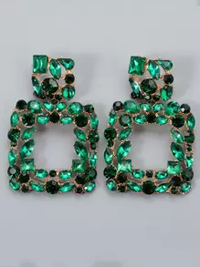 juran 水鑽裝飾幾何耳墜 - 綠色 - 查看 1