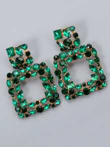 juran 水鑽裝飾幾何耳墜 - 綠色 - 查看 3