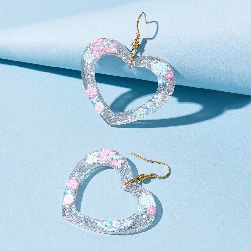 

Floral Heart Drop Earrings, Gold
