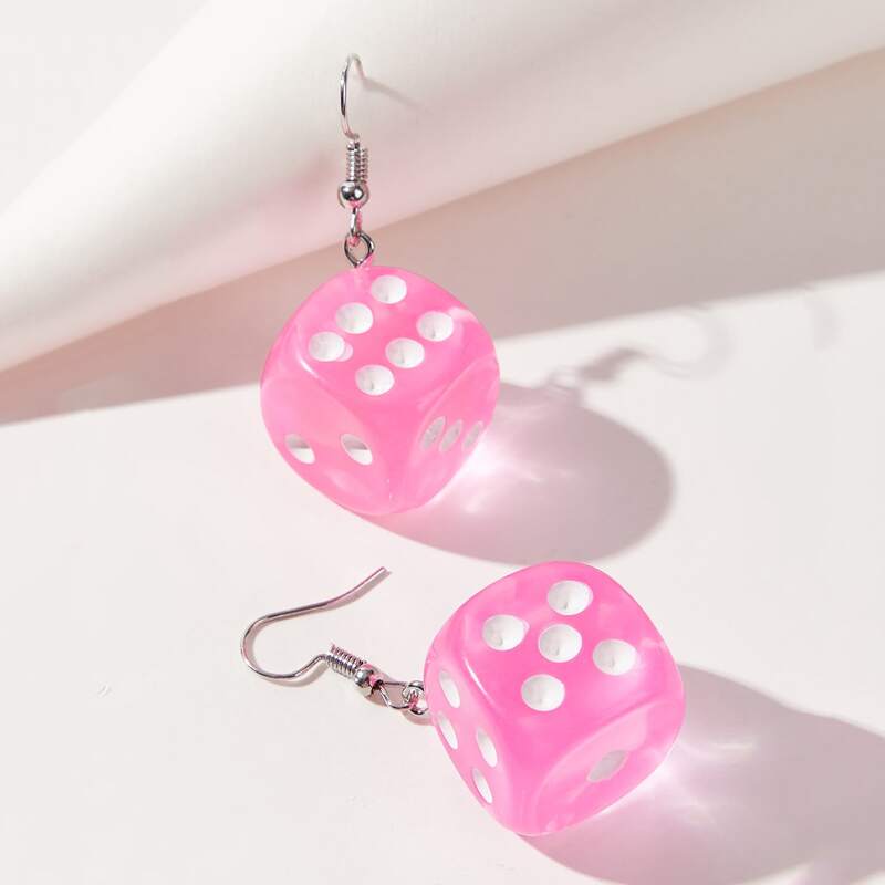 

Clear Dice Drop Earrings, Baby pink