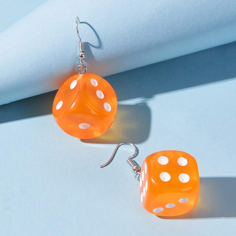 

Clear Dice Drop Earrings, Orange