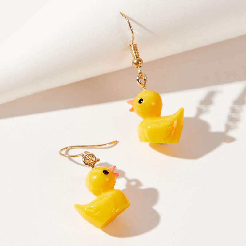 

Cartoon Duck Drop Earrings, Gold