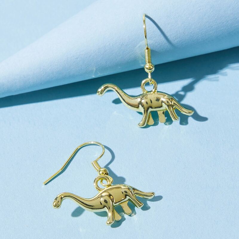 

Dinosaur Design Drop Earrings, Gold